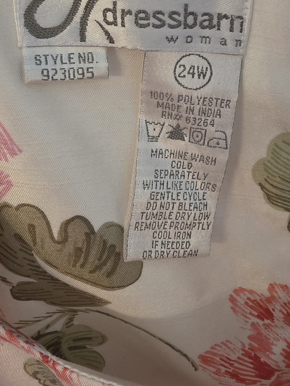 Dressbarn coral/cream/pink floral 3 piece pantsuit satin/linen look 24W - Picture 12 of 14